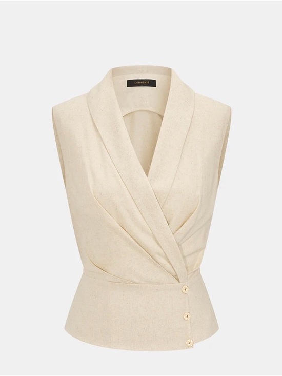 Commense Tops - Commense Cream Sleeveless Draped Wrap Tank Top